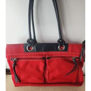 Maxximum‎ Red Canvas Pockets Medium Tote Travel Red Hat  Handbag Purse